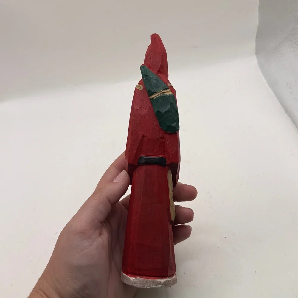 Vintage Carved Painted Wooden Santa Claus Figurine Decor Collectible Folk Art